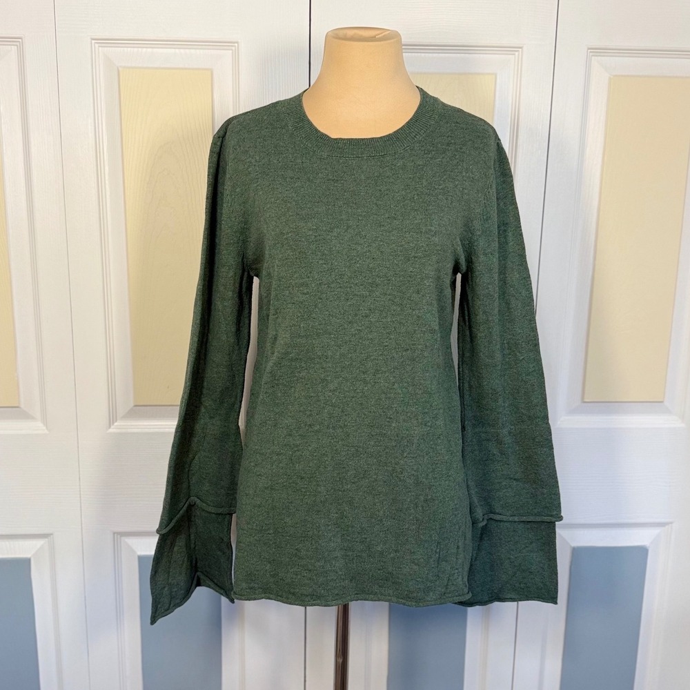 Soft Surroundings Green Cotton Bell Sleeve Knit Top 2AT53 Small